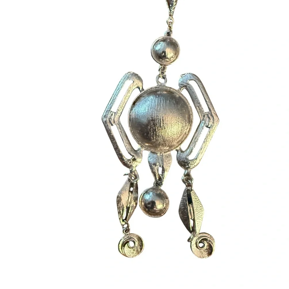 Vintage‎ Y2K Bohemian Boho Silver Statement Pendant Necklace, Hangs 16.5” Long